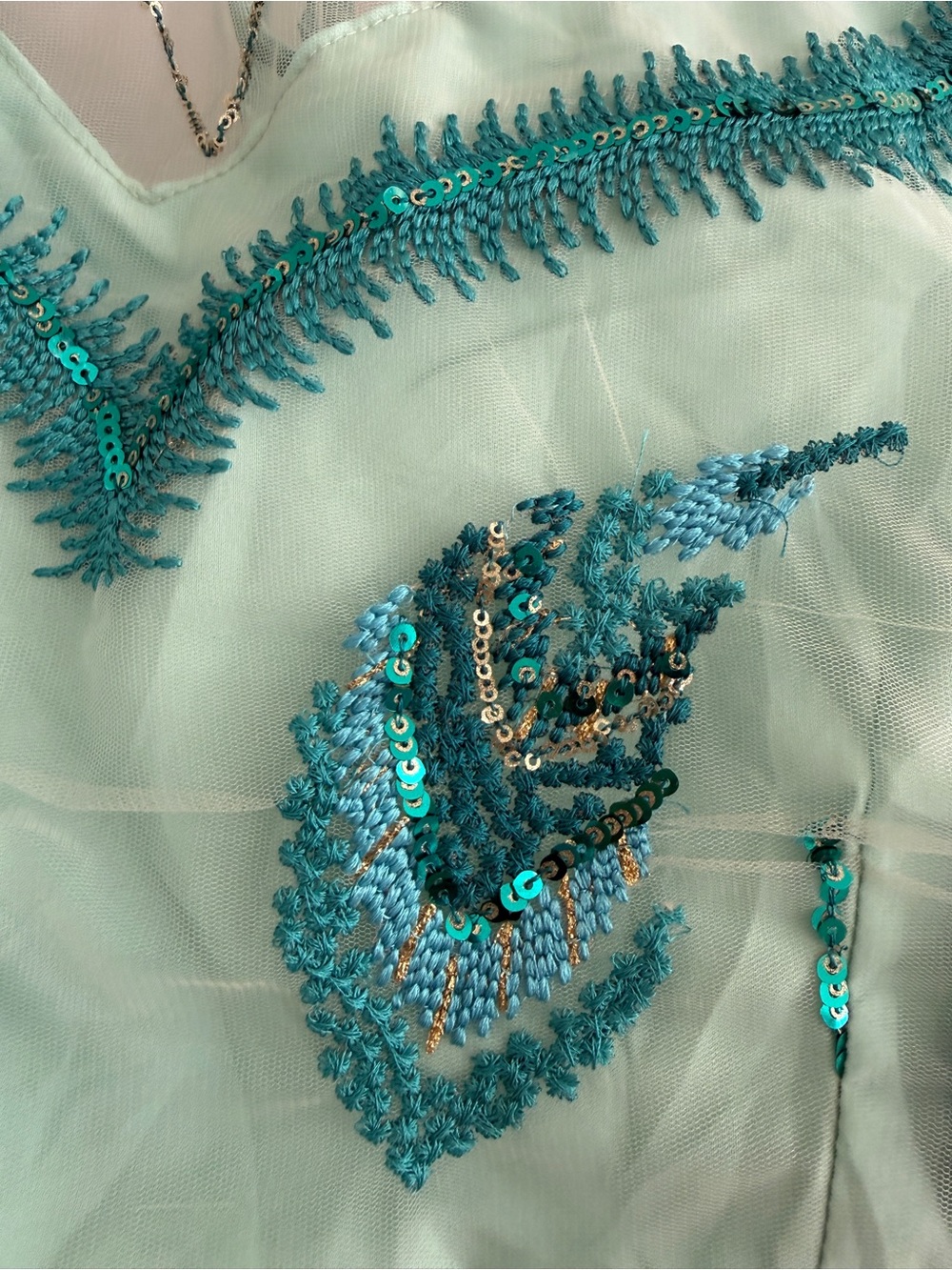 NWT Embellished Aqua Blue Lehenga with Sheer Dupatta - Picture 9 of 15